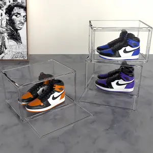 Giant Sneaker PET Magnetic Stackable Transparent Plastic Custom Clear Acrylic Shoe Display Storage Box Organizer