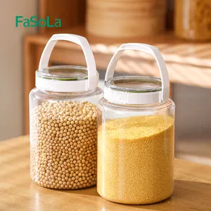 FaSoLa 84.5盎司透明塑料容器，带盖手柄圆形食品储物罐密封干燥食品罐，用于厨房餐具室