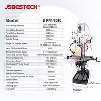 Machine de perçage et de fraisage multifonctionnelle BFM45K de 45 mm 1,5 KW, économique et de haute précision