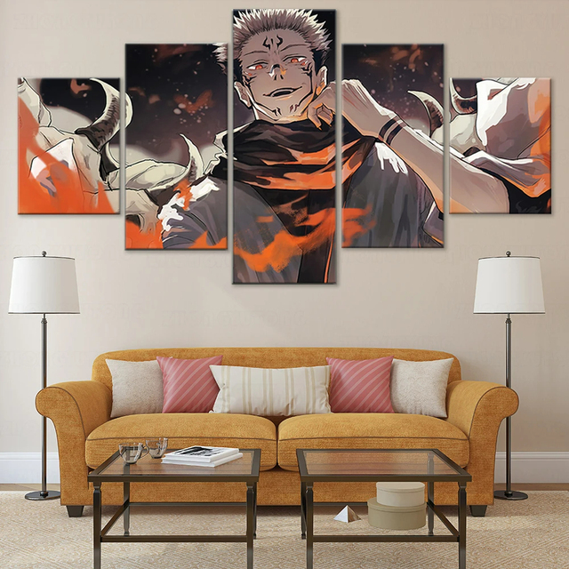 5Pcs Hd Anime Poster Japan Animation Art Canvas Paintings Home Decor Children Room Print Picture Wood Framed Hanging Painting