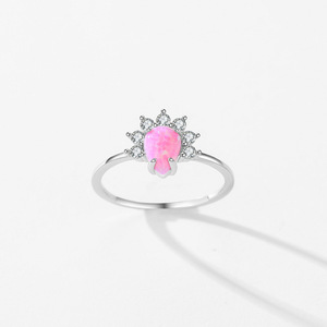 Flower pink <b>Opal</b> <b>Ring</b> 925 Sterling <b>Silver</b> Prong Setting Round Brilliant Cut Diamond Women's Romantic Engagement <b>Ring</b> - Product Image 5