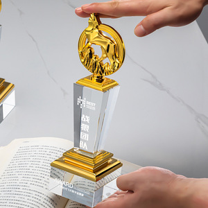 Custom Made <b>Crystal</b> Trophy With Metal <b>Top</b> Laser Engraved For Business Awards And Annual Meetings - Product Image 5