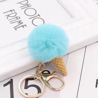 Nouveau 5cm Rex lapin boule de fourrure cône de glace porte-clés pendentif sac en gros
