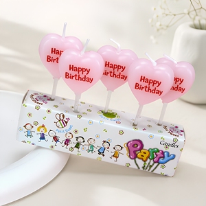 Candele per Torta a Forma di <span class=keywords><strong>Cuore</strong></span> con Scritta 'Happy Birthday' Colorate per Feste e Matrimoni 2026 - Product Image 1