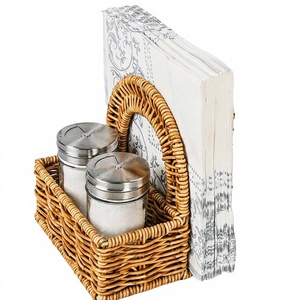 HT Handmade Modern Stylish Eco-Friendly Resin Rattan Precision Tolerance Multifunction Napkin Holder <b>Basket</b> Salt Pepper Shakers - Product Image 2