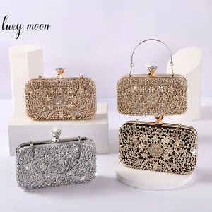 New Arrival Hollow Carved Metal Rhinestone Banquet Bag Creative Design Clutch Bag Evening Bag For Ladies NE588