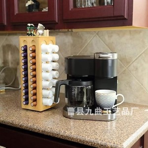 Estante de almacenamiento de cápsulas de café de madera, organizador giratorio multicapa de madera maciza para uso en escritorio, estante de bambú de gran capacidad - Product Image 2