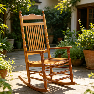 Sedia a <span class=keywords><strong>dondolo</strong></span> in legno di pioppo marrone, design moderno, schienale solido monopezzo, ideale per balcone, giardino e prendisole - Bestseller - Product Image 1