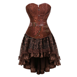 <strong>Women</strong> <strong>Plus</strong> <strong>Size</strong> Steampunk Gothic Corset Overbust Corset Top Skirt <strong>Costume</strong> WDEC-038 - Product Image 2