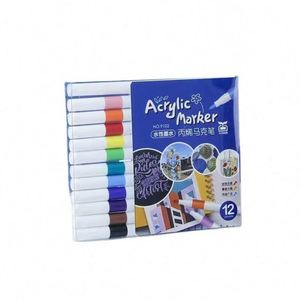 Nouveaux marqueurs de peinture acrylique à base d'eau, 12 couleurs, pointe moyenne, pour verre, pierre et sac - Product Image 1