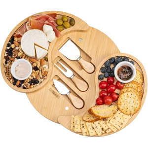 Wooden <b>Cheese</b> Board Double Layer Deli Tray With <b>Knife</b> <b>Set</b> For Party Serving - Product Image 5