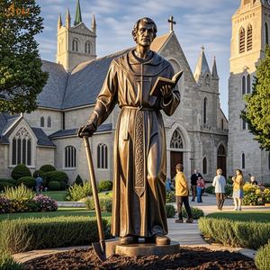 Iglesia Católica decoración de jardín al aire libre latón fundido tamaño real sosteniendo Pala y <span class=keywords><strong>Biblia</strong></span> jardineros patrón Saint St Fiacre estatua de bronce - Product Image 3