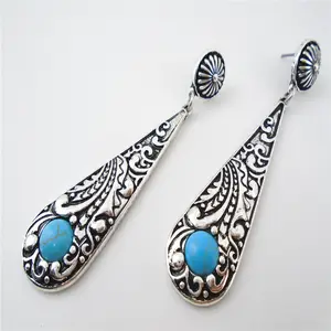 brighton metal with turquoise stone teardrop dangle earrings