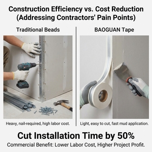 Bande d'angle métallique flexible avec bandes d'acier galvanisé pour la protection des angles de cloisons sèches |   Ruban de finition mural professionnel - Product Image 4