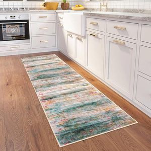 Tapis <span class=keywords><strong>de</strong></span> couloir moderne en polyester, lavable, motif abstrait bohème, antidérapant, imitation cachemire, vintage, pour cuisine, entrée, buanderie - Product Image 1