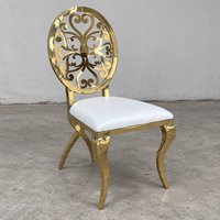 Chaise de banquet ronde en acier inoxydable doré style rococo avec siège en PU pour mariage, vente en gros
