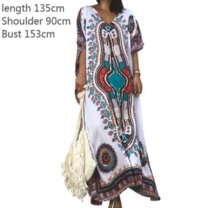 Elegante Abito <span class=keywords><strong>Etnico</strong></span> Africano da <span class=keywords><strong>Donna</strong></span>, <span class=keywords><strong>Vestito</strong></span> Lungo Estivo con Stampa, Scollo a V, Casual e alla Moda - Product Image 2