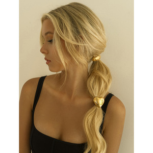 <span class=keywords><strong>PL</strong></span> Accesorios para el cabello 18K Oro Acero inoxidable Geométrico Hueco Caucho Negro Elástico Bandas para el cabello Chunky Hammered Cuff Hair Ties - Product Image 6