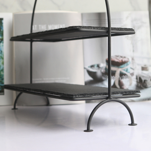 ขาตั้งเสิร์ฟอาหาร2ชั้นชั้นชั้นแสดงอาหารพร้อมแผ่นชนวนสีดำถาดเสิร์ฟสำหรับงานเลี้ยง - Product Image 4