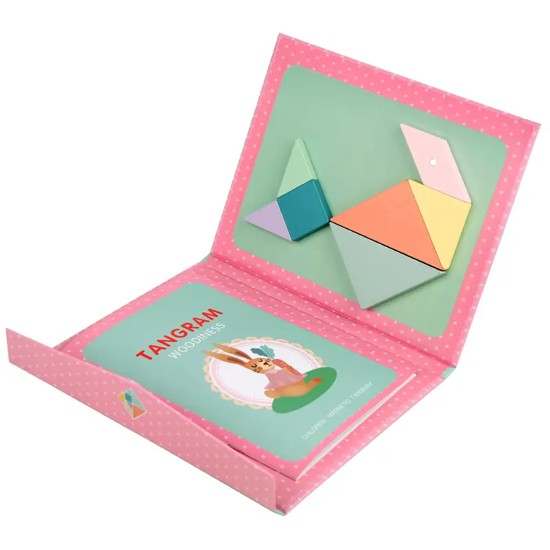 Hoye Craft Kinderen Vroege Onderwijs Speelgoed Houten Tangram Speelgoed Tangram Puzzel Boek Houten Roze Magnetische Puzzel