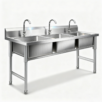 Évier de lavage double concave en acier inoxydable commercial pour restaurant et cantine, évier de cuisine pour le lavage des mains