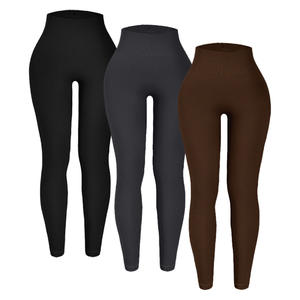 Leggings Deportivos Sin Costuras de Cintura Alta Ropa de Fitness y Yoga Cierre de Cintura Elástica <span class=keywords><strong>Spandex</strong></span>/Nailon Color Sólido Push-Up Levanta Glúteos - Product Image 4