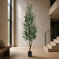 Olivo Artificial Mediterráneo de 1.8m con Tronco Retorcido y Esculpido, Frutos Negros, Planta de Seda Ecológica y Duradera para Hotel o Boutique