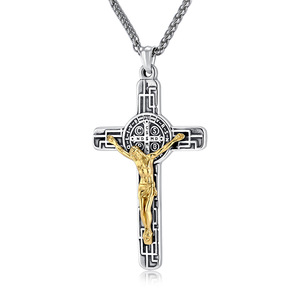 KOMI Kreuz Halskette für Männer Silber Schwarz <span class=keywords><strong>Gold</strong></span> Edelstahl <span class=keywords><strong>Jesus</strong></span> Kruzifix Kreuz Anhänger Halskette für Männer 24 Zoll Weizen kette - Product Image 6