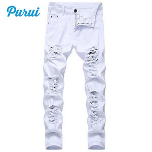 <span class=keywords><strong>Jeans</strong></span> strappati strappati strappati da <span class=keywords><strong>uomo</strong></span> <span class=keywords><strong>Jeans</strong></span> Slim dritti in cotone bianco per <span class=keywords><strong>uomo</strong></span> - Product Image 1