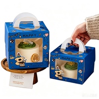 Boîte à pâtisserie personnalisée avec logo imprimé, boîte à gâteau d'anniversaire avec fenêtre transparente en PET, poignée portable, emballage pour desserts, emballage cadeau pour les fêtes