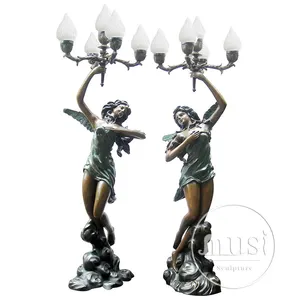 MUSI Beautiful Classic Brass Bronze Antique Statue Lamp of Beautiful Girls