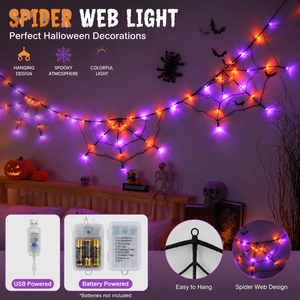 Halloween <b>Spider</b> Web Light LED String Lights Hanging <b>Spider</b> Web Decoration Lights Battery USB Powered Indoor Outdoor Party Decor - Product Image 1