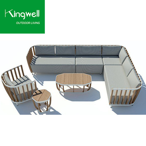 Conjunto de Sofás en Forma de L de Madera Maciza de Teca para Patio, Jardín o Parque, <span class=keywords><strong>con</strong></span> Marco de Aluminio, Impermeable, Diseño Moderno para 6 Personas - Product Image 6
