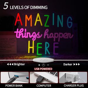 Design gratuito cose incredibili accadono qui insegna al Neon lettere Positive dimmerabili segno di luce al Neon per decorazione della parete colorato - Product Image 4