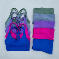 Ensemble de vêtements de yoga 2 pièces pour femme, été, couleur unie, taille haute, effet push-up, contrôle du ventre, respirant, pantalon extensible quadridirectionnel, dos croisé