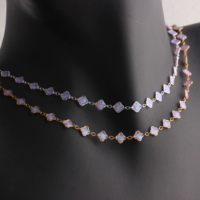 Élégante Chaîne à Maillons en Or Rempli 14K de 4,3 mm de Largeur, Motif Trèfle à Quatre Feuilles 1+3, Émaillée Pailletée Violette, Vente en Gros de Composants de Bijoux en Rouleau
