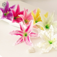 Lys artificiels de haute qualité faits à la main, couleur violet rose, toucher réaliste, tête de fleurs de lys artificielles