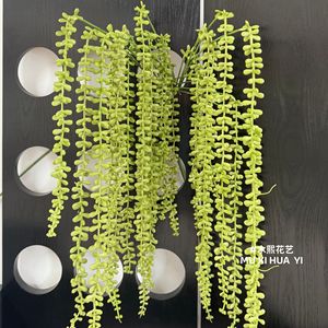 Mu Xi - Decoración de Pared Colgante con Cuentas Simuladas, Suculentas Artificiales, Rama Individual, Verde Amarillo - Product Image 2