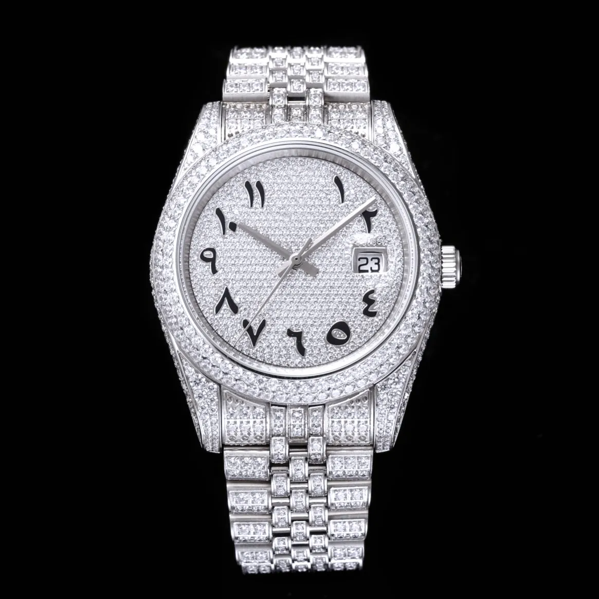 Montre pour hommes de luxe Diamond Ice Out Montres mécaniques automatiques Montre en acier inoxydable