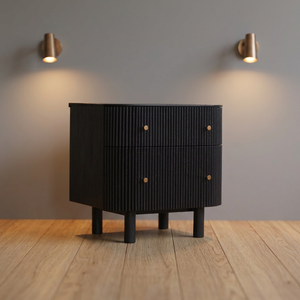 Modern Black Wooden Nightstand with 2 <b>Drawers</b> Minimalist Design Bedroom Furniture Storage <b>Side</b> Table - Product Image 1