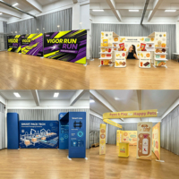 Stand d'exposition modulaire portable sur mesure 3*3m, présentoir à vêtements en tissu tendu imprimé, comptoir d'accueil et table de négociation