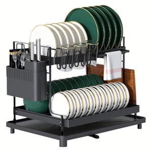 <b>Kitchen</b> Dish Drying Storage Draining Rack Metal Black 2 Tier Restaurant <b>Kitchen</b> Sink Dish Drying Racks <b>for</b> <b>Kitchen</b> Drain Rack - Product Image 2