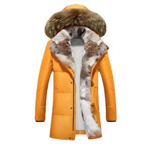 Unisex Long Zipper Front Fur Collar Hooded Thick <b>Fleece</b> <b>Lined</b> Down Safari <b>Jacket</b> Waterproof Windproof Winter Coat - Product Image 2