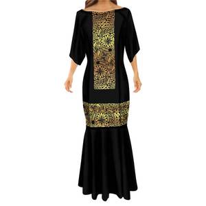 Vestidos de Noche elegantes para mujer, vestidos formales de cola de sirena, de cola de pez, estilo Tribal polinesiano dorado, con patrones, venta al por mayor - Product Image 2