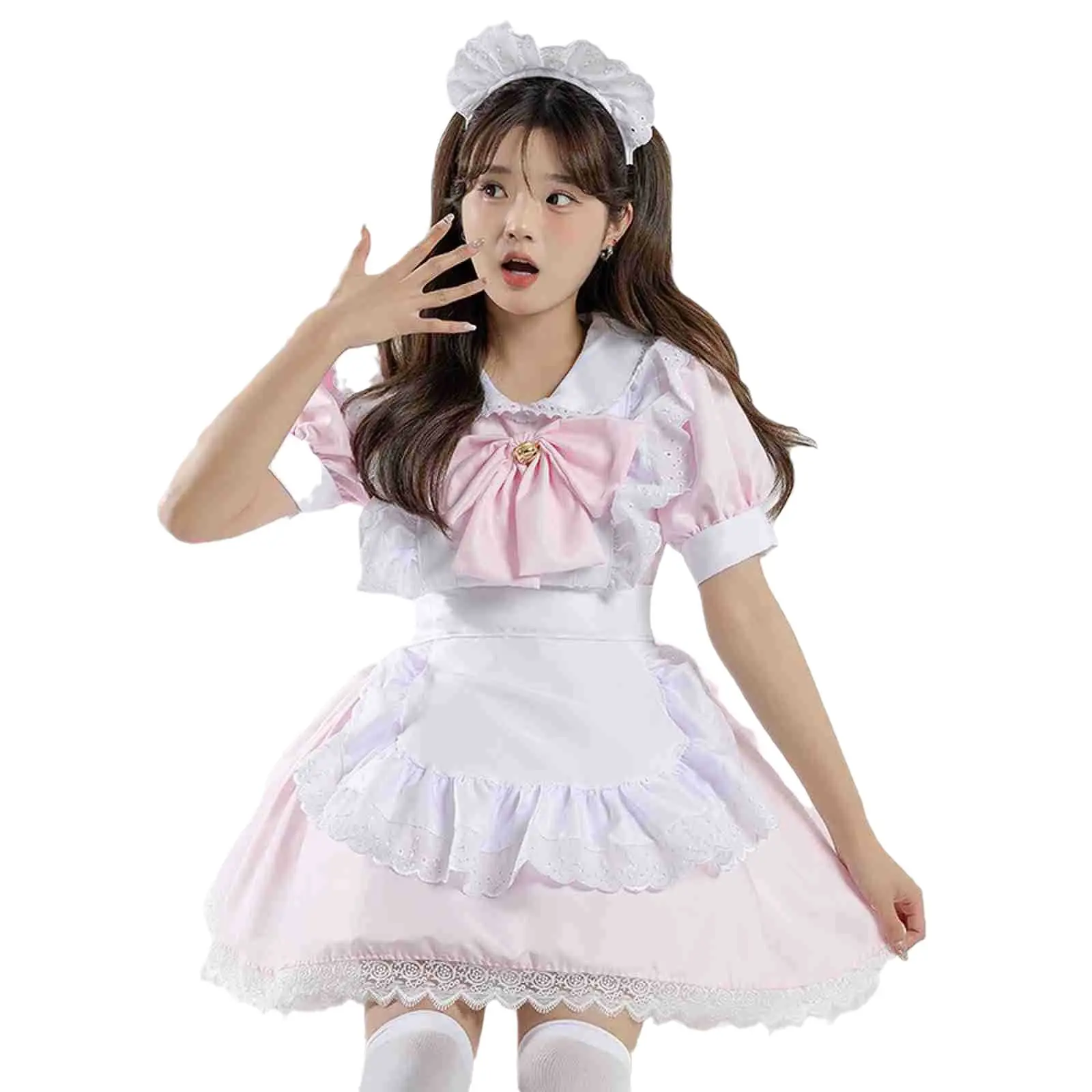 2024 Japanese Style Lolita Dress Lace Trim Ruffled Sweet Maid Dress Lovely Halloween Costume Color Black Pink Lavender