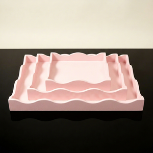 Pastel Pink Glossy Lacquer Scalloped Serving Tray for Tableware Coffee Table Home Decor Versatile for Bathroom Jewelry Storage - Product Image 1