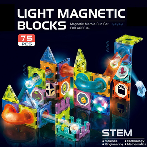 Mattoncini Magnetici Fai-da-Te 3D, Blocchi Magnetici per Costruzioni, Pista per <span class=keywords><strong>Biglie</strong></span> con Luci, Giocattolo Educativo STEM in Plastica Ecologica per Bambini - Product Image 2