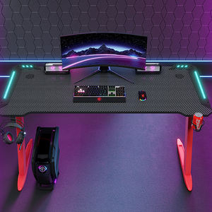 Escritorio para Computadora de Estación de Trabajo para <span class=keywords><strong>Juegos</strong></span>, Superficie de Fibra de Carbono Resistente al Agua y a los Arañazos, Marco Ergonómico Curvo de Acero Frío para Oficina - Product Image 4