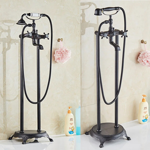 Baignoire autoportante de style européen à poser au sol avec double robinet à bouton croisé et douchette téléphonique HD-TF012 - Product Image 2