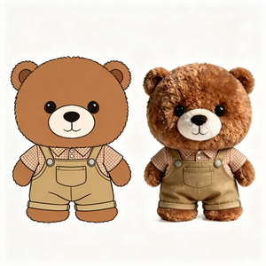 Adorable Oso de Peluche Marrón <span class=keywords><strong>Oscuro</strong></span> con Camisa Caqui y Pantalones Tipo Overol, Oso de Peluche Suave Estilo Vintage - Product Image 3